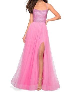 NWT Pink Strappy Tulle Evening Dress with embellished bodice